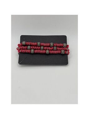 Red Silver Beaded Cord Bracelet